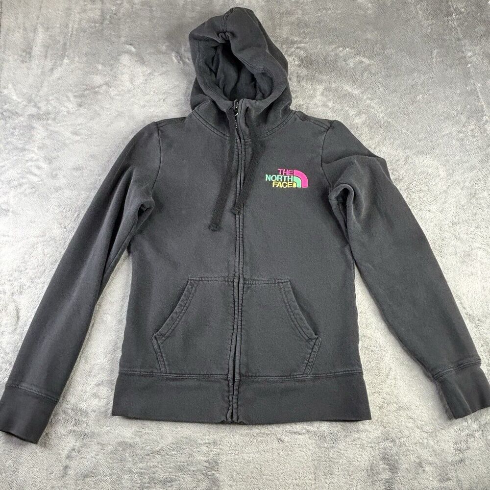 North Face‎ Jacket Womens Small Black Fleece Full Zip Hooded Sweatshirt Faded